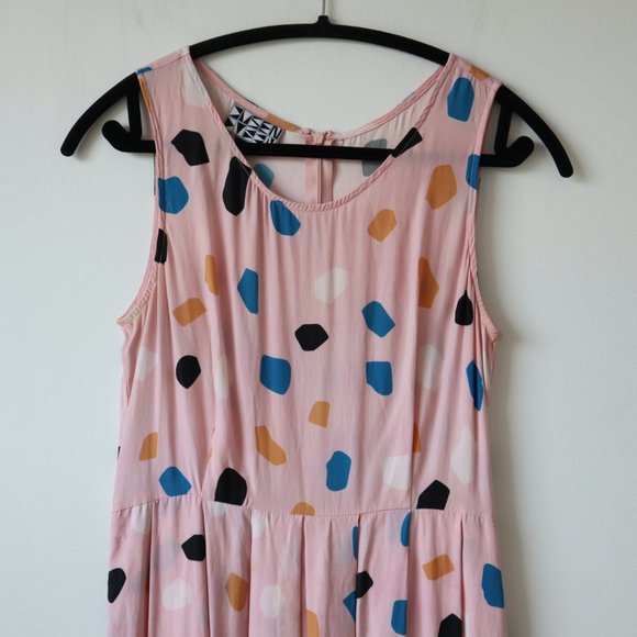 Dusen Dusen Silk Geometric Patterned Pink Tank Midi Dress, Size Small - Picture 4 of 15